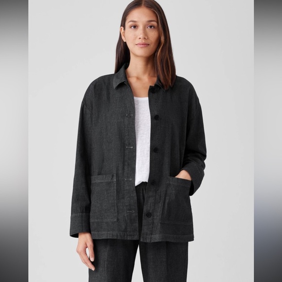 Eileen Fisher Airy Organic Linen Twill Shirt Jacket. Size 2X Gray Button Down - Picture 1 of 10